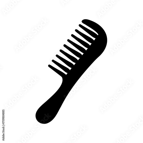Black comb on white background, hair care and styling tool image