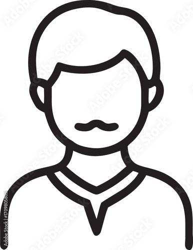 A cartoon illustration of a character design showing a person with glasses, a full head of hair, and a friendly face in a minimalist style drawing
