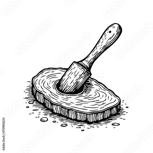 Monochrome butter melting with knife drawing with intricate details creating an art illustration