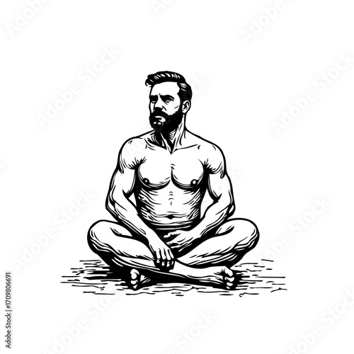 Monochrome depiction of a muscular man in meditation a peaceful journey of self discovery and