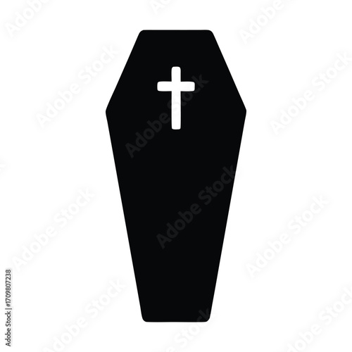 Black coffin with cross vector illustration for funeral death and burial design element isolated