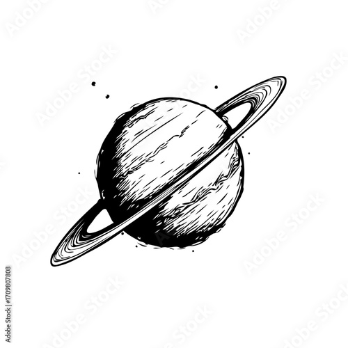 Monochrome hand drawn illustration of a ringed planet a cosmic voyage of discovery and wonder