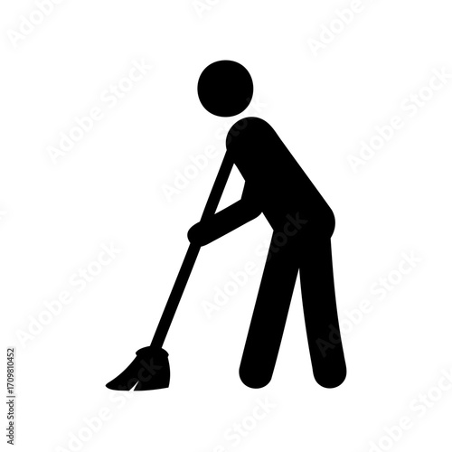 Stick figure mopping the floor with a broomstick in a simple illustration