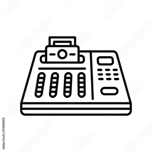 Retro cash register with drawer and keypad line art icon simple electronic device