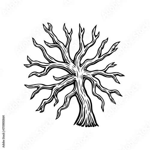 Monochrome vector art portraying the stark beauty of a bare tree capturing nature's winter season