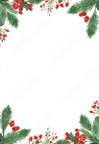 christmas frame with holly berries