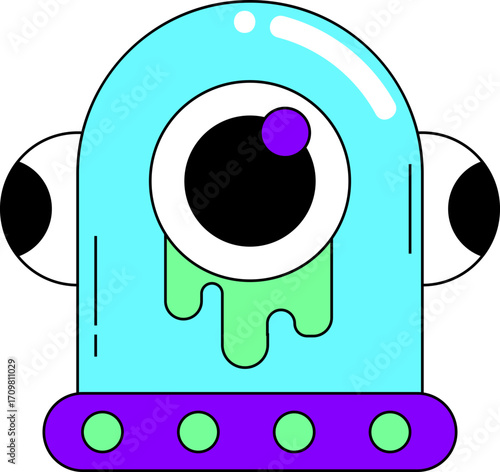 Whimsical Cyan Alien Character with One Large Eye and Dripping Slime.