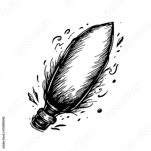Monochrome vector feather drawing showcasing intricate quill details and artistic simplicity for
