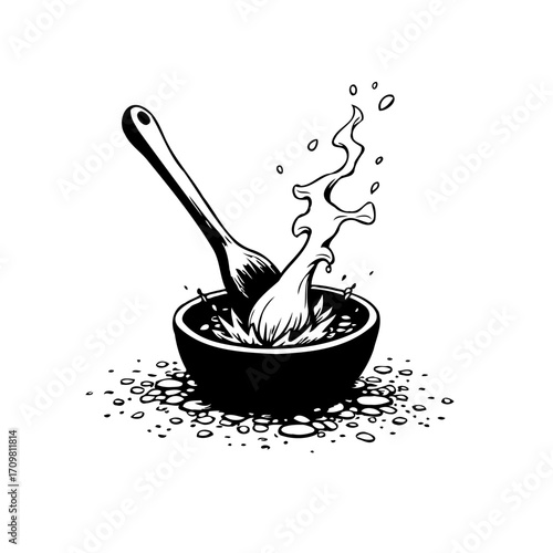 Mystical culinary splash in monochrome artistry delightful gastronomic expression captivating a