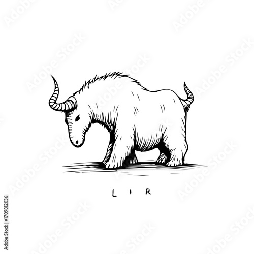 Mystical illustration of a horned beast rendered in a monochromatic style a surreal interpretation