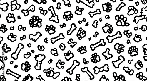 Black and white dog bone and paw print pattern