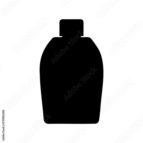 Monochromatic silhouette of a shampoo bottle or lotion container on white