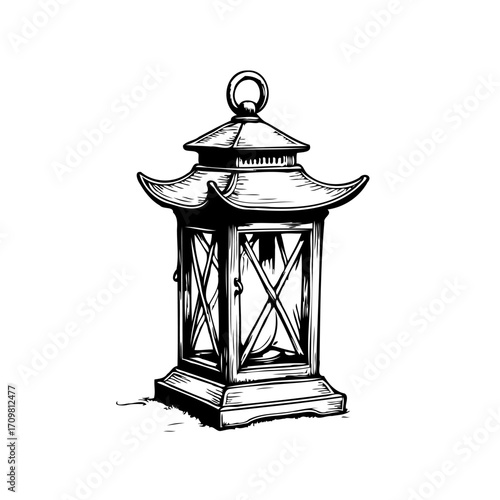 Ornate hand drawn asian lantern design representing cultural symbol illumination and traditional