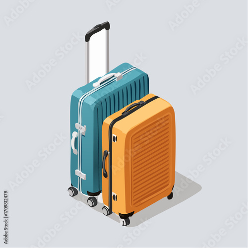 Luggage, suitcase, bag for summer vacation. Travel and transportation concept. Isometric vector illustration.