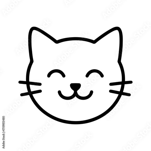 A cute cat face in a minimalist line drawing style black and white icon