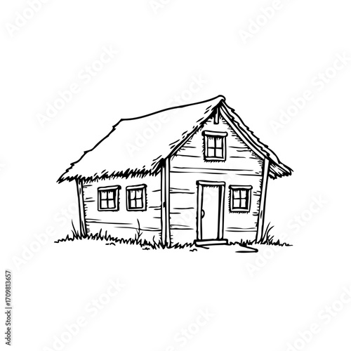 Rustic dwelling illustration a simple line art depicting countryside living in a whimsical