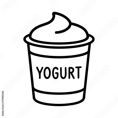 A line drawing icon of a yogurt cup in black and white