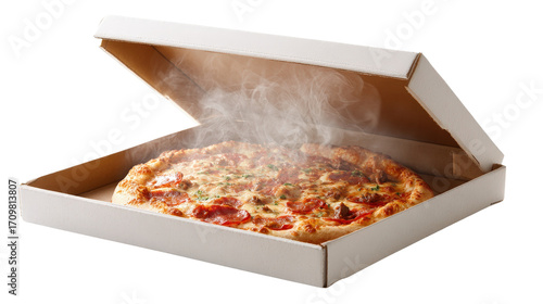 Wallpaper Mural Pizza box opened showing steaming hot pizza,Transparent background, PNG file Torontodigital.ca