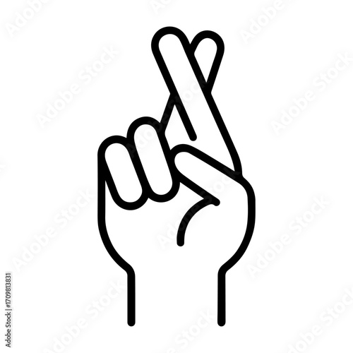 Crossed fingers hand gesture line icon in black and white