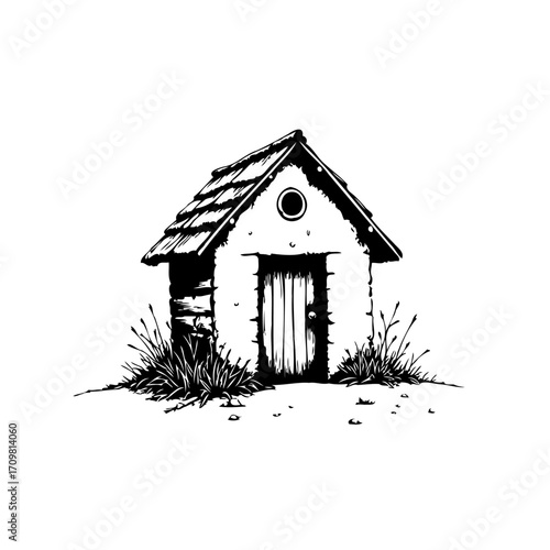 Rustic small house sketch with weathered facade a secluded and humble home surrounded by natural