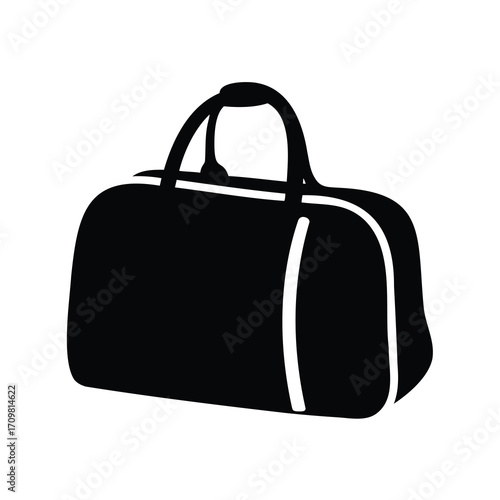 A black and white vector image of a duffel bag illustration