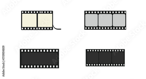 Film strips in varying sizes and shades of gray are displayed