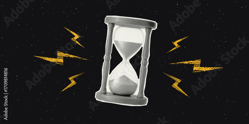 Hourglass with halftone effect for collage with lightning Y2K style.