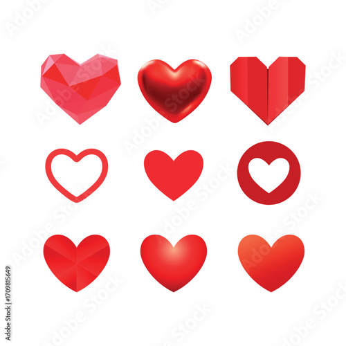 set of vector hearts. Red love valentine shape