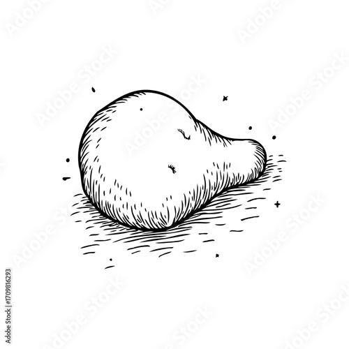 Simple contour drawing of a whimsical organic form rendered with textured shading and delicate