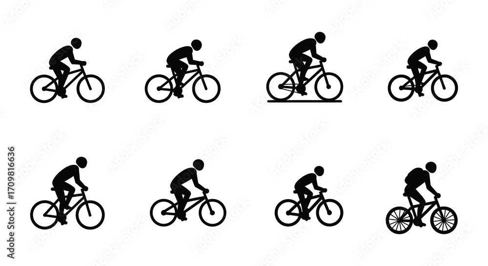 Obraz premium A collection of simple black bicycle silhouettes in varying poses