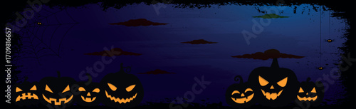 Scary gloomy dark blue halloween background - illustration