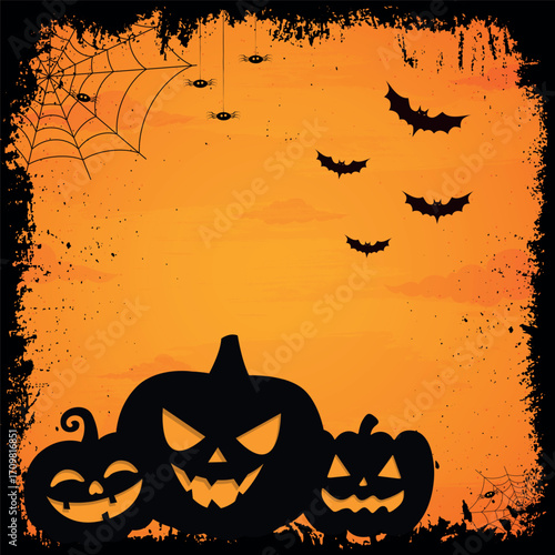 Scary gloomy orange halloween background - illustration