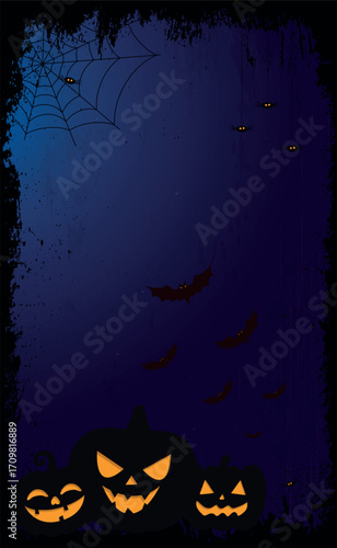 Scary gloomy dark blue halloween background - illustration