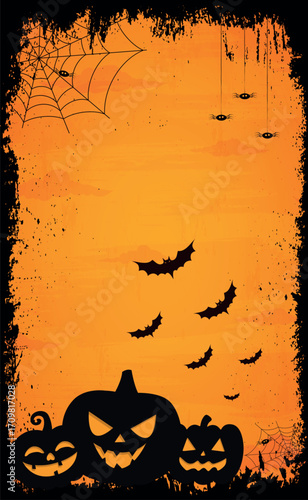 Scary gloomy orange halloween background - illustration