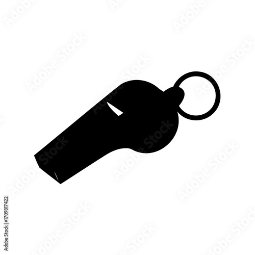 Black silhouette of a referee whistle with ring ready to signal