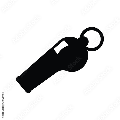 Black silhouette of a whistle with a ring on a white background