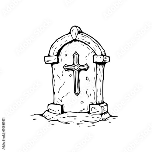 Solemn memorial stone engraved with a spiritual cross reflecting on themes of mortality and