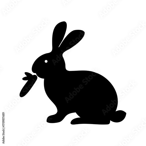 Silhouette of a rabbit eating a carrot, vector illustration design element