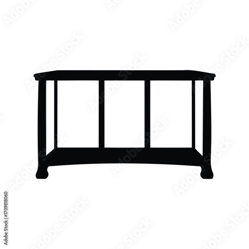 Silhouette of a console table with three rectangular open compartments design