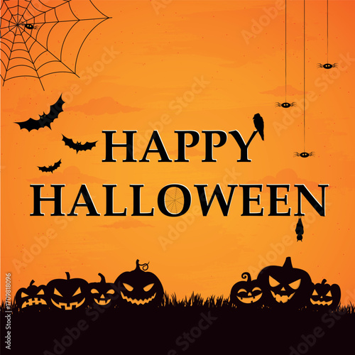 Scary gloomy orange halloween background - illustration