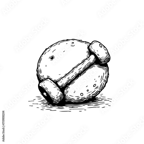 Stylized drawing of a strange planet with a bridge crossing its surface illustration concept