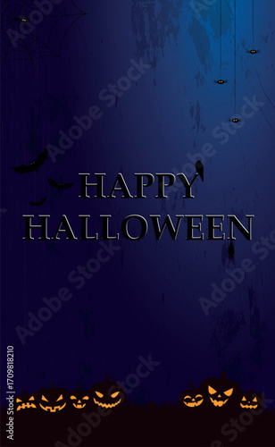 Scary gloomy dark blue halloween background - illustration