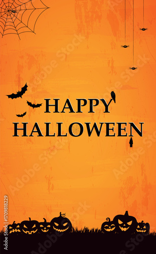 Scary gloomy orange halloween background - illustration