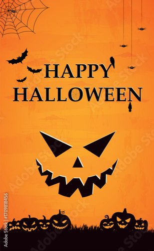 Scary gloomy orange halloween background - illustration