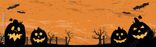 Scary gloomy orange halloween background - illustration