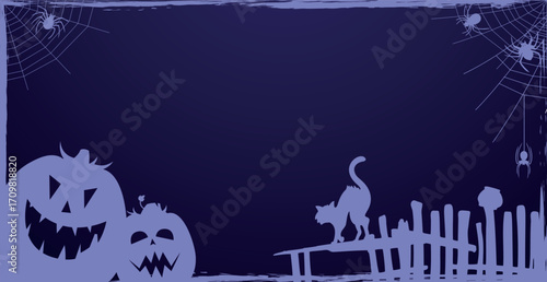 Scary gloomy dark blue halloween background - illustration