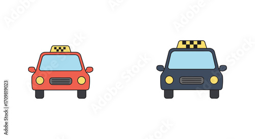 Two colorful cartoon taxi cars illustrated in a simple flat style