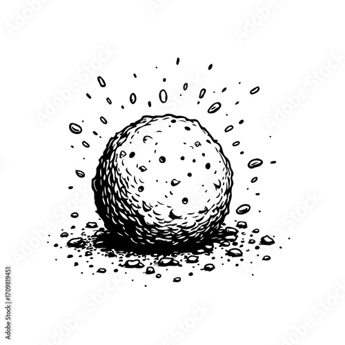Textured sphere graphic representation displaying depth with specks of small particles scattered