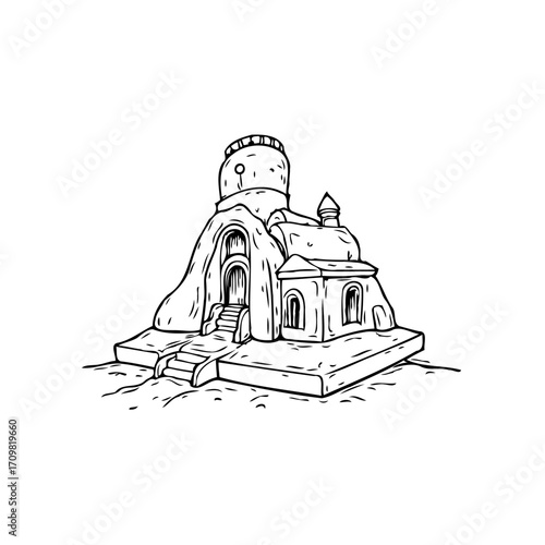 Unique architectural drawing showcasing a fanciful building structure design with whimsical