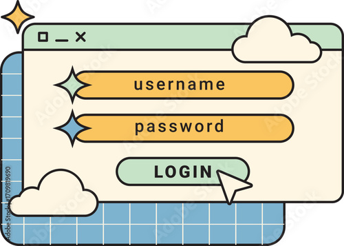 Cute Pastel Login Window with Username Password Fields and Login Button.